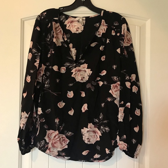 Joie Tops - Black and Floral Silk Joie Blouse